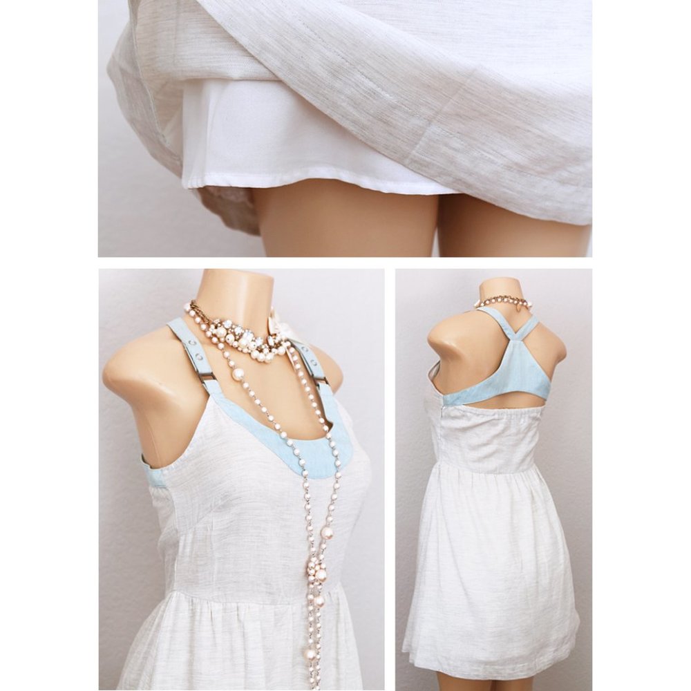 Heather Grey Denim Blue Cotton Cute Pinafore Dress - Picture 6 of 8